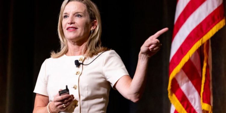 Denise Johnson, Group President for Resource Industries at Caterpillar’s Sustainability Conference Las Vegas 2021. Image: Caterpillar