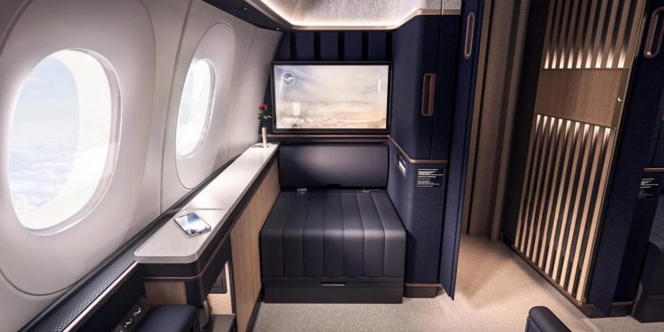Lufthansa’s incredible first-class suite will come with one-meter wide seats, wardrobe space, and a large dining table for a date in the skies